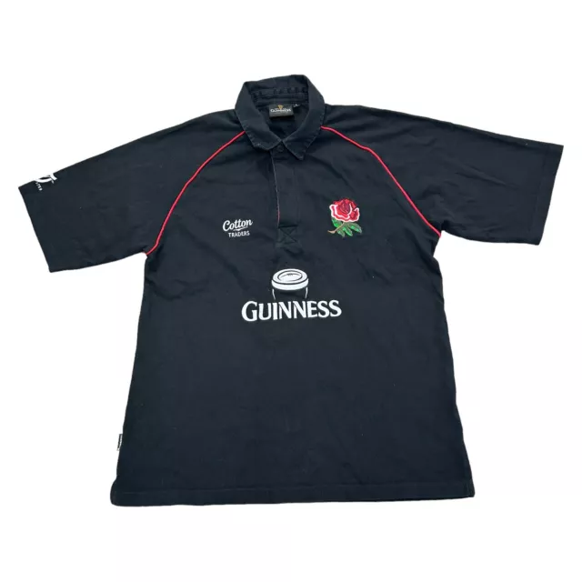Cotton Traders England Rugby Polo Shirt Guinness Away Black Mens Large