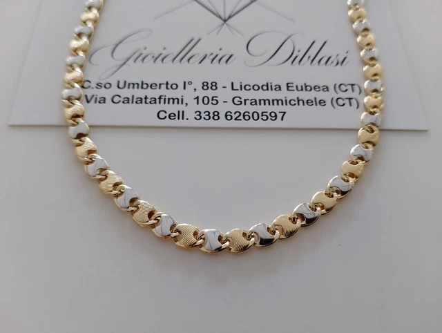 Collier Ras-du-cou Or 18 Carats (750/1000) - Maille Massive Or Jaune Et Blanc - 50cm - Italie