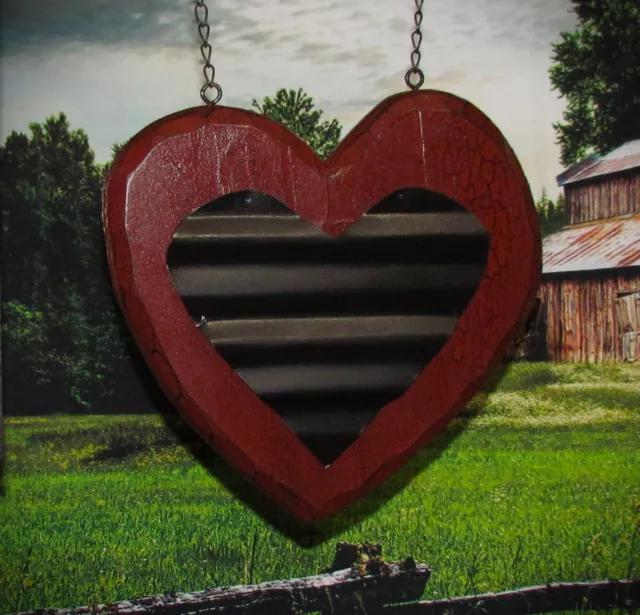 Primitive Vtg Wood Style Red Destressed Heart Resin Tin Arrow Hanger Replacement