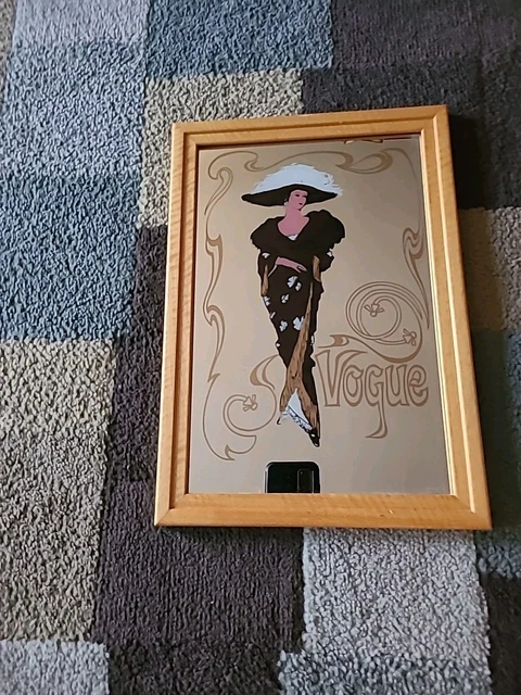 3 Miroirs Publicitaires Vogue – Dame Au Paon – Cadre Bois Art Déco Vintage