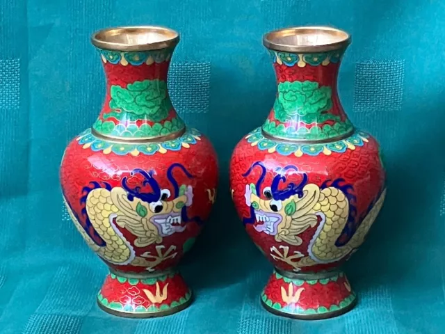 Pair Of Vintage Cloisonne Vases