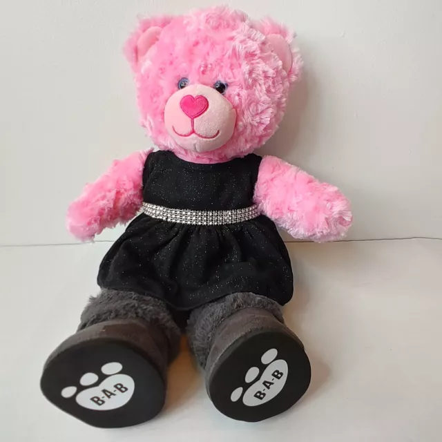 Build-A-Bear Workshop BAB 17" Fuzzy Plush Bear Pink w/ Formal Bling Dress Boots