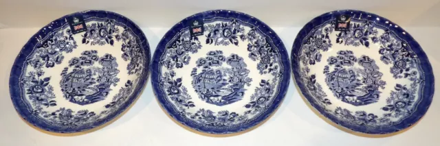 Lovely Nwt Set Of 3 Royal Wessex England Tonquin Blue & White Pasta/Soup Bowls