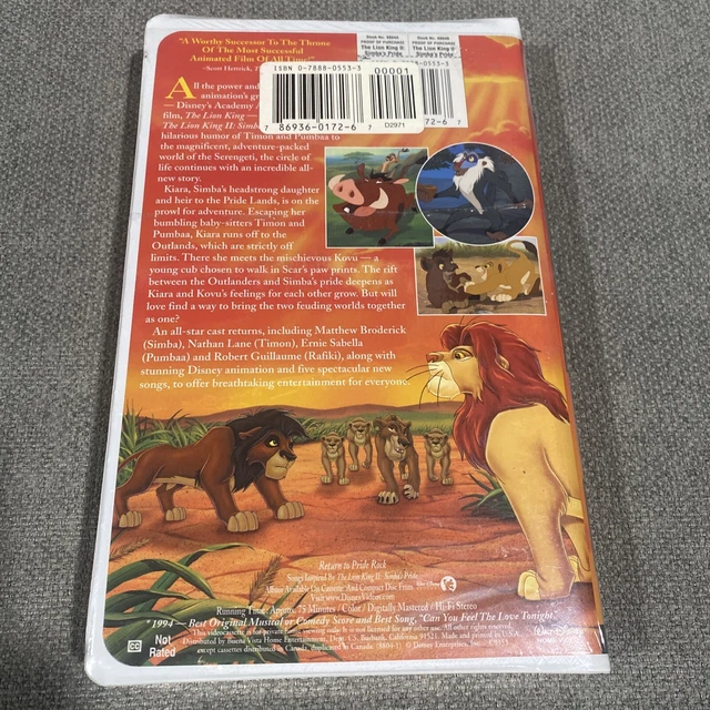 THE LION KING 2 SIMBA'S PRIDE VHS BRAND NEW FACTORY SEALED Walt