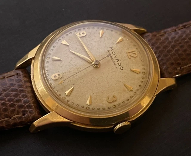 OROLOGIO AUTOMATICO DA UOMO VINTAGE MOVADO 14K ORO MASSICCIO 34 mm