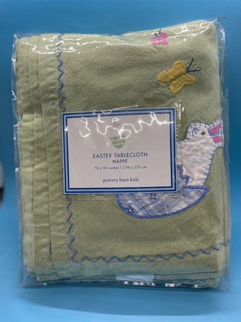 Pottery Barn Kids Easter Spring Tablecloth 70 X 90 Green Background Embroidered