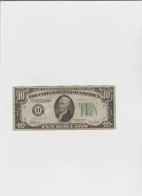 1934-C $10 Ten Dollars Frn Federal Reserve Note New York, Ny