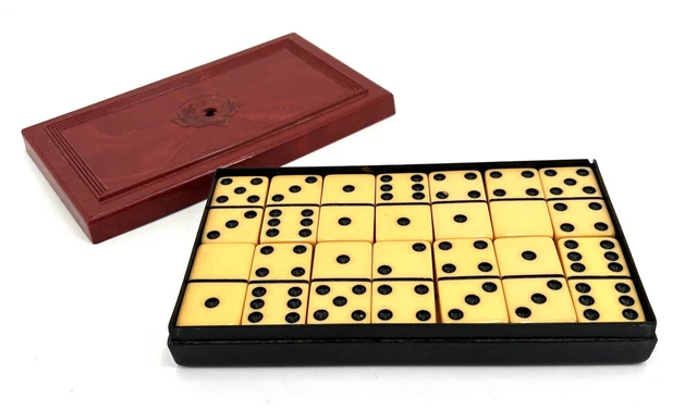 Crisloid Dominoes 28 Butterscotch Bakelite Red Black Case Tested