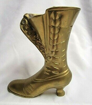 Brass Metal Boot Vase 5 1/2" Ladies Victorian Style Handcrafted Shoe Vintage