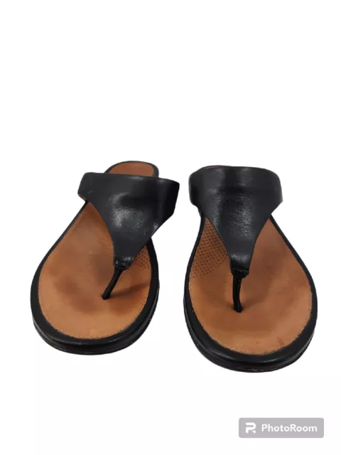 FitFlop Women Thong Sandals Size 7 Black Leather Slide 371-001 EU 38
