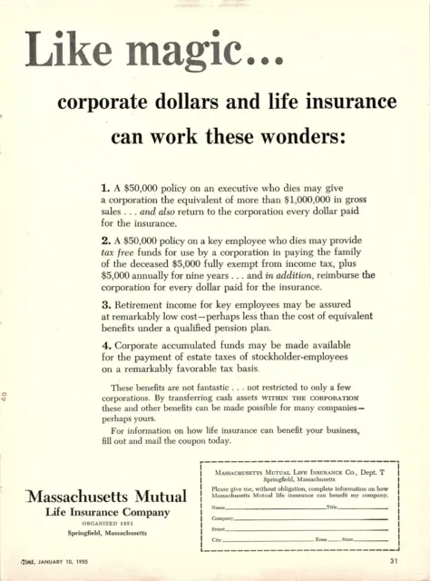 1955 Print Massachusetts Mutual Life Insurance Company 8.5x11