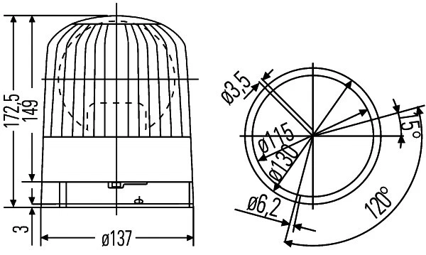 Hella Halogen-Rotating Beacon - KL Junior - 12V - Yellow 2RL007550-001
