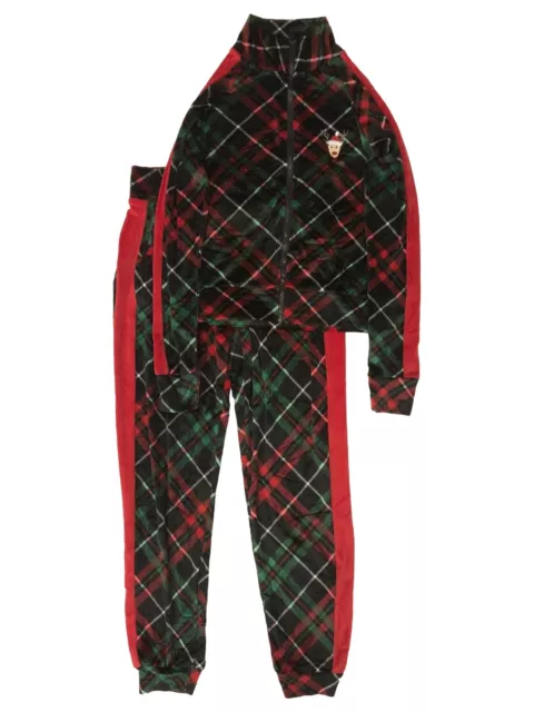 Womens (Jrs) Black Velvet Reindeer Holiday Track Suit Pants & Jacket