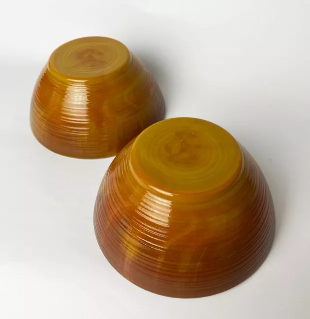 2 x VTG Milk Glass [ Arcopal France ] Ribbed Orange Volcan Small Side Bowls 3
