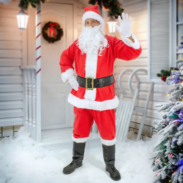 Costume di Babbo Natale per adulti vestito tuta unisex taglia unica 7 pezzi