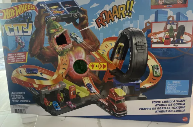 Hot Wheels Toxic Gorilla Slam Playset with Lights & Sounds for Kids NIB