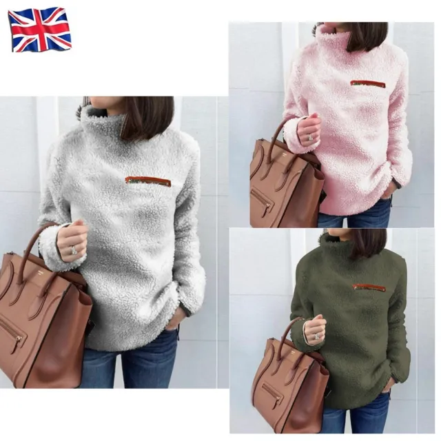 Womens Thick Warm Fluffy Fleece Sweater Thermal Winter High Neck Pullover Jumper