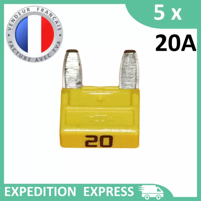 5 mini fusibles 20A auto moto à lame jaune
