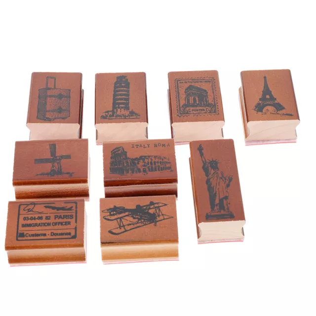 9 Pcs Vintage Holz Stempel Hölzern Reisen Scrapbooking-Stempel Vintage-Dekor