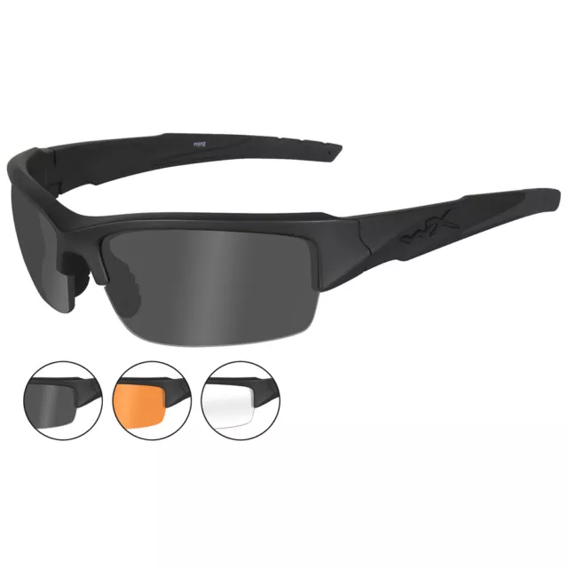 Wiley X Wx Valor Glasses Three Spare Antiscratch Lenses Sleek Matte Black Frame