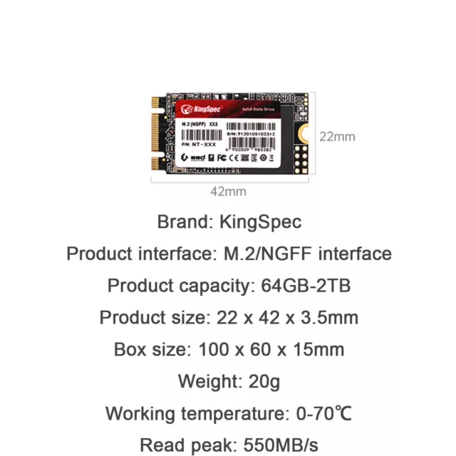 KingSpec Solid State Drive SATA/M.2 NGFF 2242 128G 256G 512G SATA for Hp Laptop 2