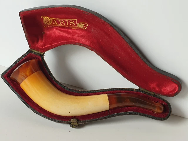 Ancienne pipe Écume de Mer et Ambre - Dans son étui d'origine