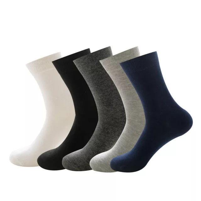 5Pairs Men Formal Dress Mid Calf Solid Casual Classic Business Cotton Crew Socks
