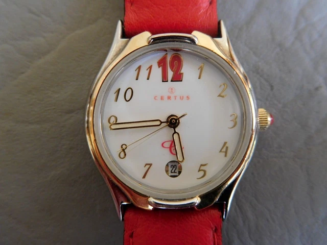 Montre Femme CERTUS Quartz - Boîtier Doré, Cadran Blanc, Bracelet Cuir Neuf - Occasion Bon état