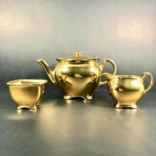 Vintage Royal Winton Grimwades Gold Lustre Teapot Creamer and Sugar Golden Age