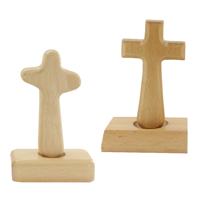 HOBBIESAY Croix Crucifix Debout 19.5cm Ornement de Croix de Table en Bois Orange Foncé Debout Support de Croix Murale en Bois Décoration de Croix Crucifix Catholique pour la Décoration de la Maison
