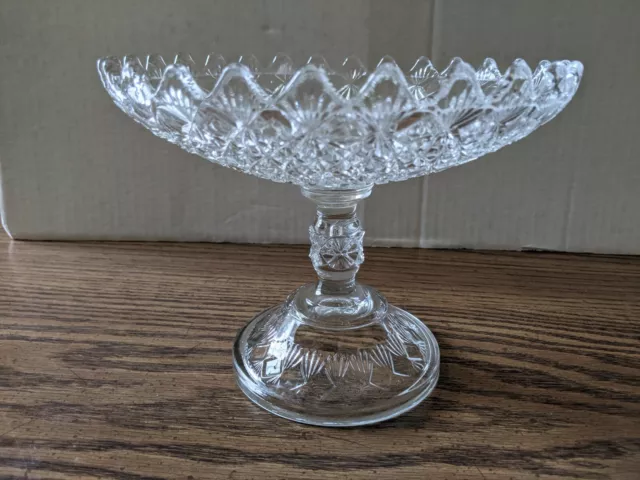 EAPG King Fine Cut & Block 7" Clear Glass Compote c.1886