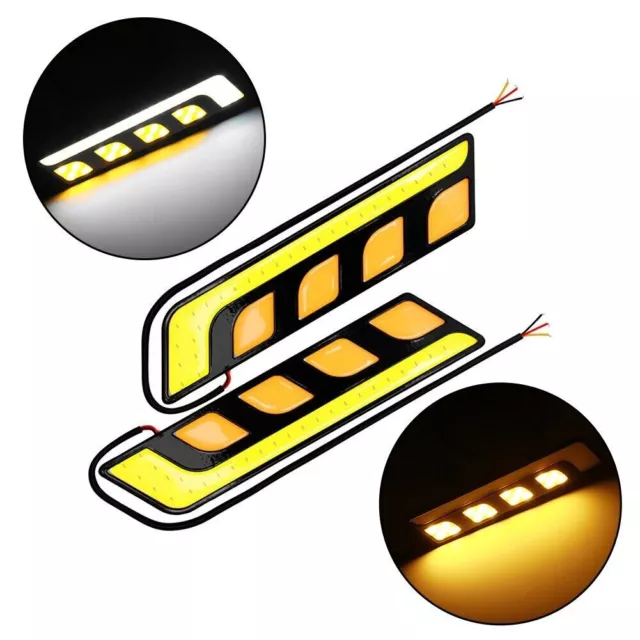 2Pcs Weiß & Amber COB LED Auto DRL Driving Tagfahrlicht Nebelscheinwerfer 12V