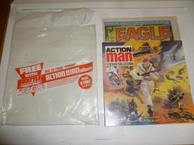 EAGLE Comic - Date 14/04/1984- Inc Panini Stickers Album "Action Man" Free Gift