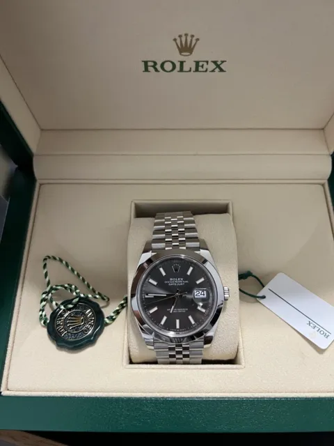 New Rolex 126300 Datejust 41mm Rhodium Slate Dial Smooth Bezel Jubilee Bracelet