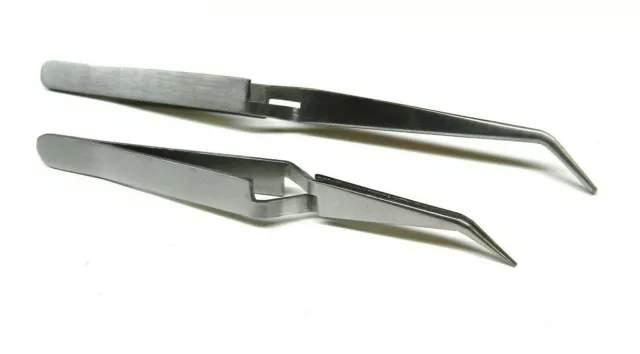 2 Pieces Bent Tip Cross Lock with 45 Degree Pointed Tips Tweezers Cross Locking