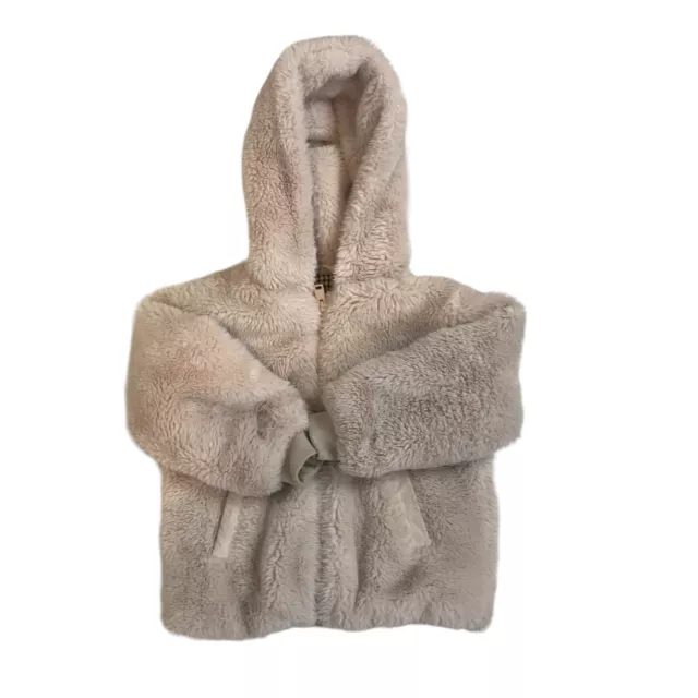 Zara Kids Giacca Orsacchiotto Pelliccia Finta Cappotto Beige Ragazze Età 3-4 Tasche Con Cappuccio Con Cerniera