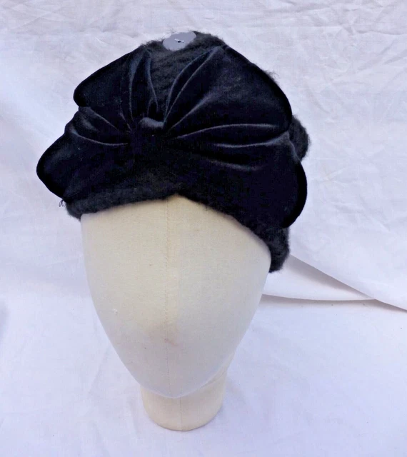 Turbante acrilico nero River Island bambino con grande fiocco di velluto nero NUOVO