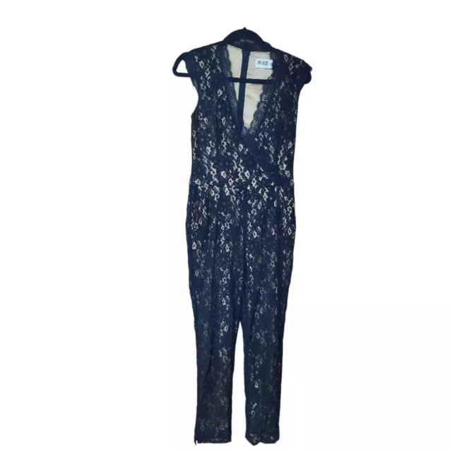 Alice By Temperly Womens Jumpsuit Navy Lace Surplice Neck Sleeveless Pants 4