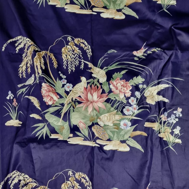 Chintz Fabric blue pink Cottage Country Floral birds Curtains Remnant 44"x7.9 yd