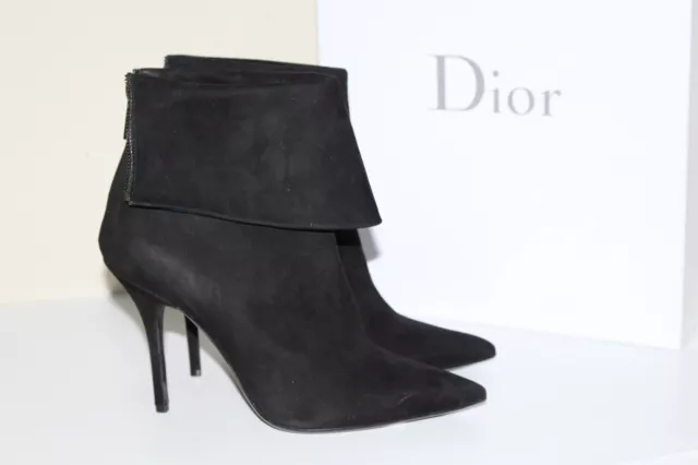 New  sz 10 / 40 Christian Dior Black Suede Pointed Toe Ankle Bootie Heel Shoes