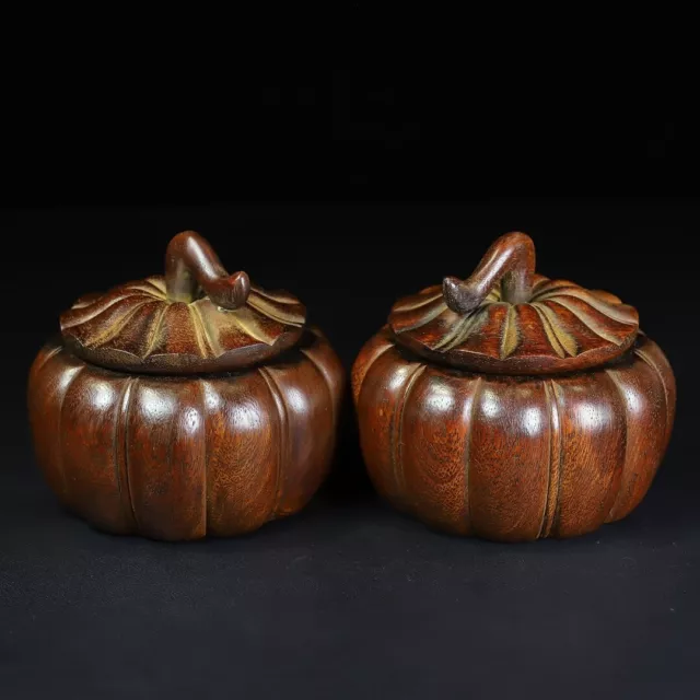 5.5"Antique Qing Dynasty Mahogany A pair of Go jars