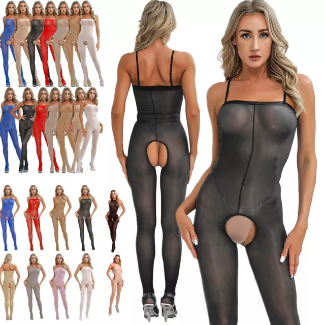 Women's Glossy See Through Bodystocking Pantyhose Silky Tights Bodysuit Jumpsuit