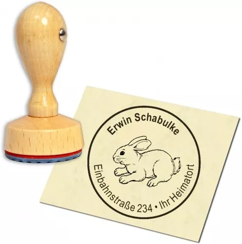 Stempel Adressstempel Holzstempel - sitzender Hase - rund 40mm