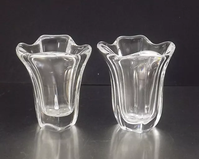 Daum France Paire De Petits Vases Cornet En Cristal Vers 1970