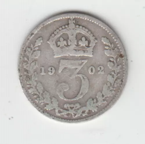 GB Silver 3d Threepence 1902 Edward Vll  as shown