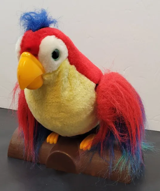 8" Gemmy Industries 1991 Pete The Repeat Talking Parrot Plush On Perch - Tested