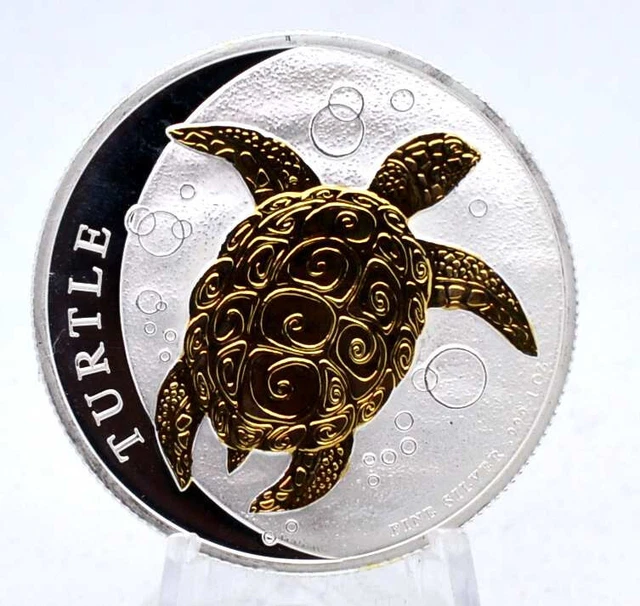 1 oz Silver Niue Turtle 2022 Gilded in Capsule