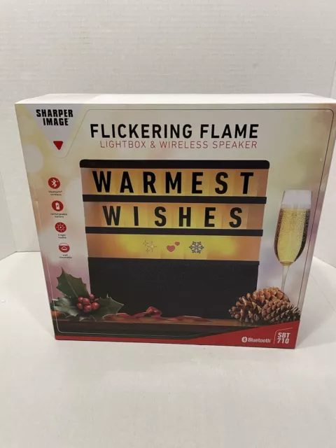 Led Light Box Sign Flickering Flame Sharper Image W/Wireless Speaker Bluetooth