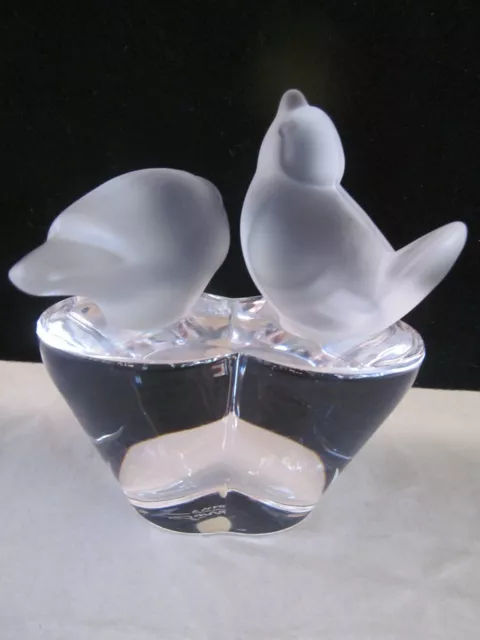 Sevres France Frosted/Clear Crystal Art Glass Double Bird Paperweight Figurine