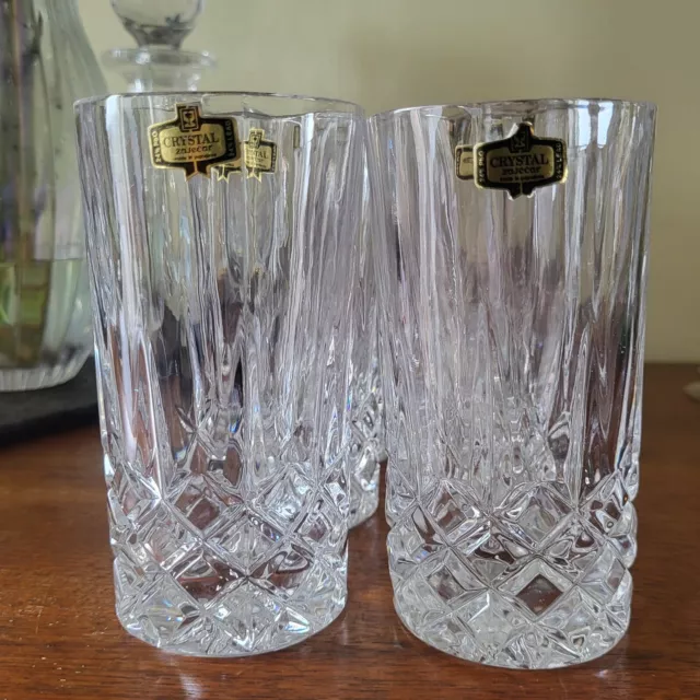 6 x Zajecar Lead Crystal Highball Tumblers- Yugoslavia